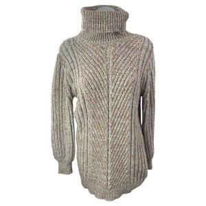 LUSH Womens Tan Wool Ribbed Knit Long Sleeve Turtleneck Tunic Sweater Top Size S